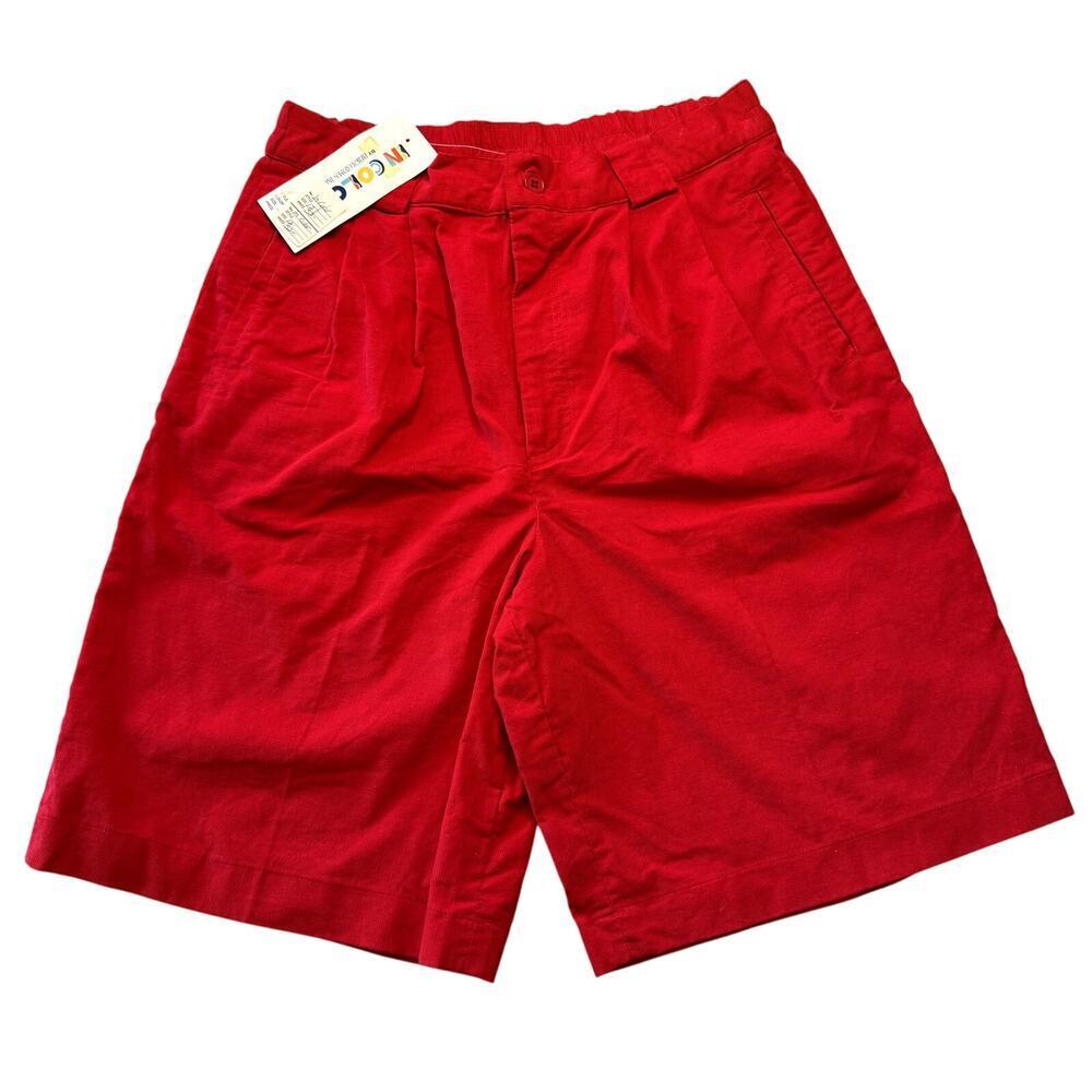 VTG Deadstock In Colors Red Corduroy Pleated Bermuda Shorts Women's Size 12